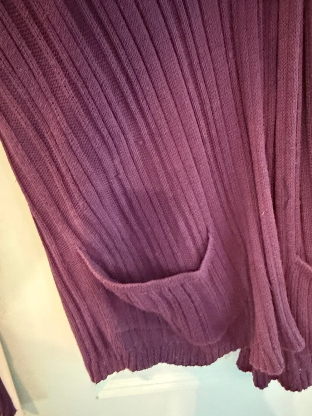 Maurices Ribbed Open-Front Cardigan - Plum - Picture 3 of 4
